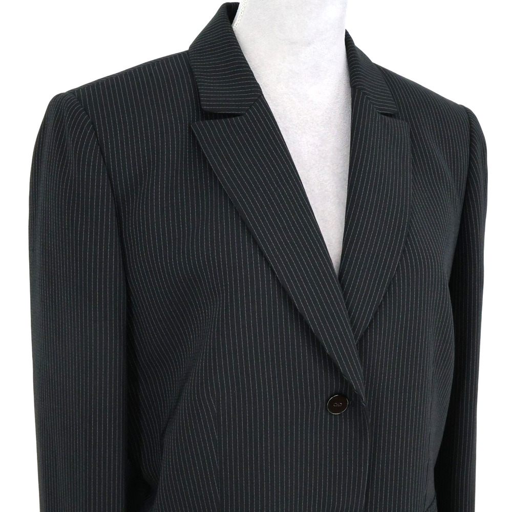 Daniele O Tahari Levine Jacket Womens 14 Black Pinstripe Lined Blazer Pockets - Picture 7 of 16